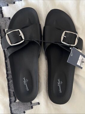 Universal Thread Black Slide Sandals with Silver Buckles